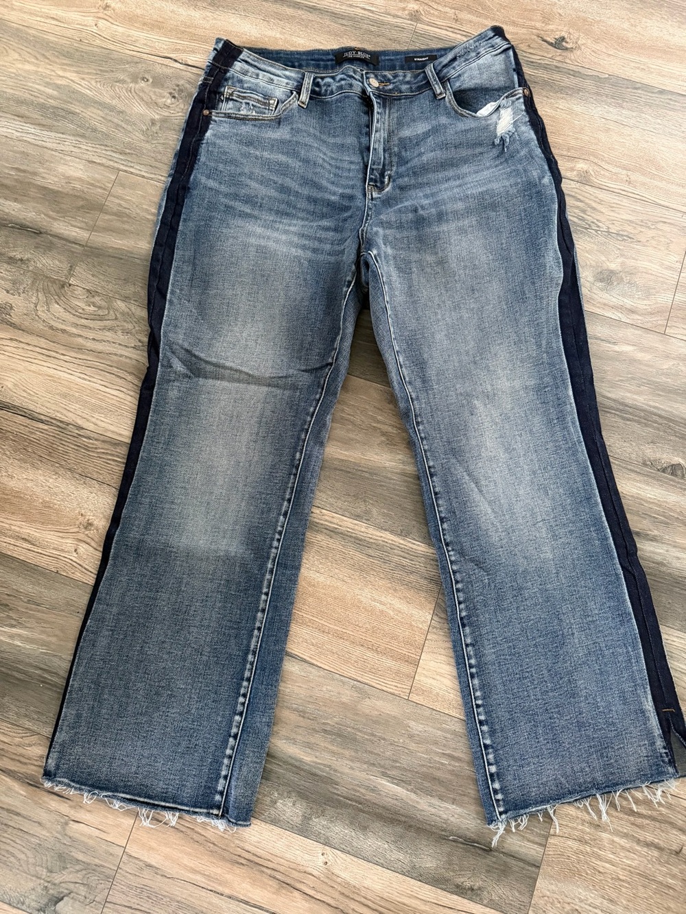 Judy Blue Mid Wash Flare Jeans with Dark Side Stripe